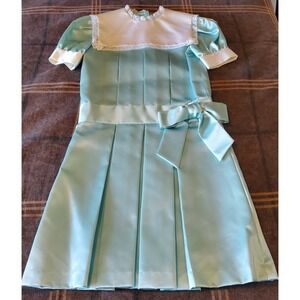 Vintage Girl's Square Collar Pleated Drop Waist Sunday Dress. Handmade Blue